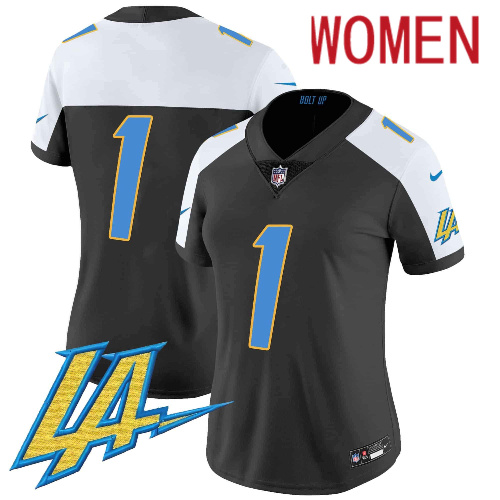 Women Los Angeles Chargers #1 No Name Black 2024 Nike Vapor Limited NFL Jersey